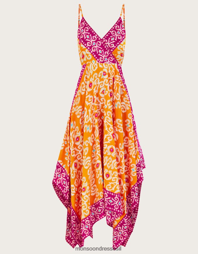 הַלבָּשָׁה Monsoon שמלת מידי בהדפס בנדהאני בגזרת lenzing ecovero תפוז נשים HTJ0TZ822