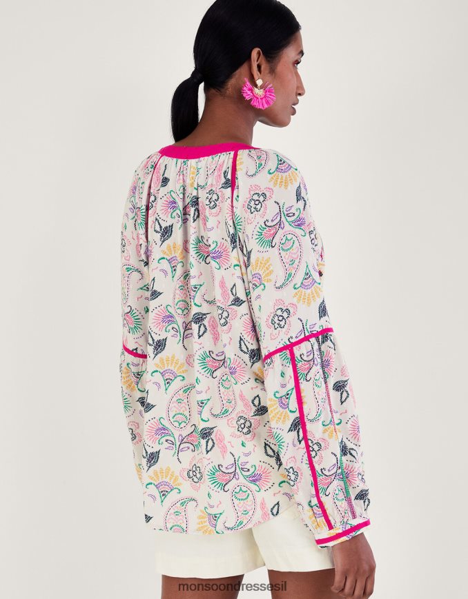 הַלבָּשָׁה Monsoon חלק עליון מודפס רקום ב-lenzing ecovero שֶׁנהָב נשים HTJ0TZ83