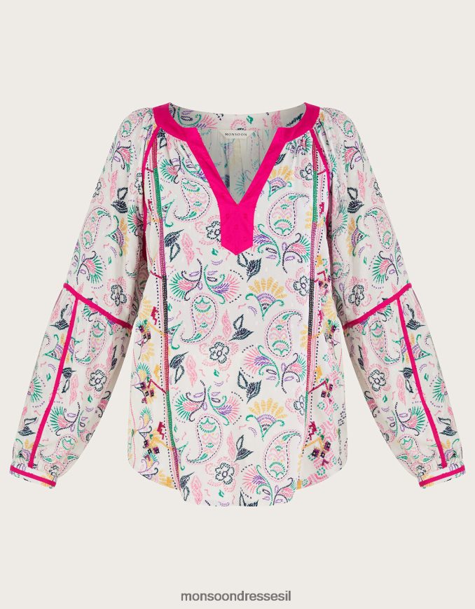 הַלבָּשָׁה Monsoon חלק עליון מודפס רקום ב-lenzing ecovero שֶׁנהָב נשים HTJ0TZ83