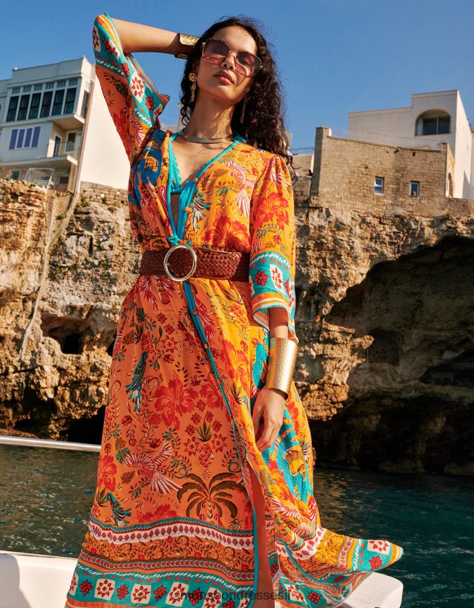 הַלבָּשָׁה Monsoon שמלה עם הדפס דקלים ב-lenzing ecovero תפוז נשים HTJ0TZ865