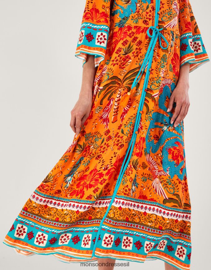 הַלבָּשָׁה Monsoon שמלה עם הדפס דקלים ב-lenzing ecovero תפוז נשים HTJ0TZ865