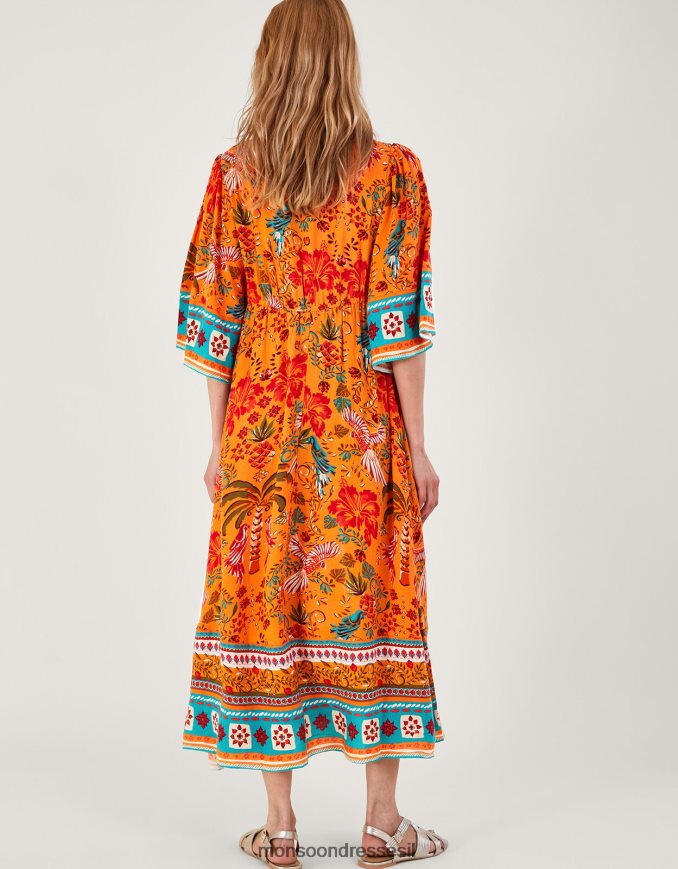 הַלבָּשָׁה Monsoon שמלה עם הדפס דקלים ב-lenzing ecovero תפוז נשים HTJ0TZ865