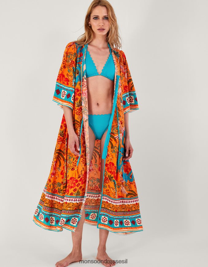 הַלבָּשָׁה Monsoon שמלה עם הדפס דקלים ב-lenzing ecovero תפוז נשים HTJ0TZ865