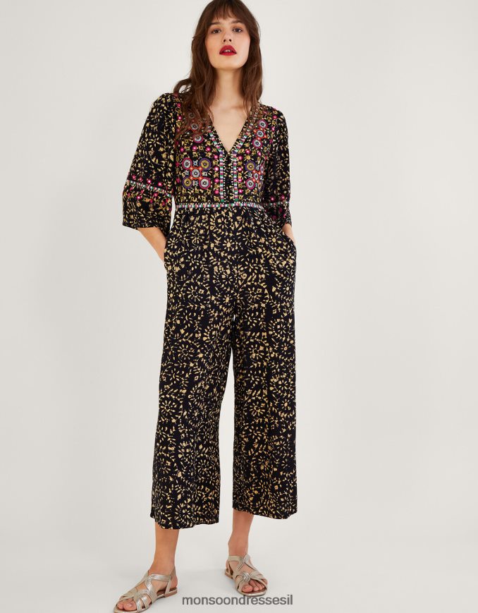 הַלבָּשָׁה Monsoon סרבל רקום בטיק ב-lenzing ecovero שָׁחוֹר נשים HTJ0TZ870