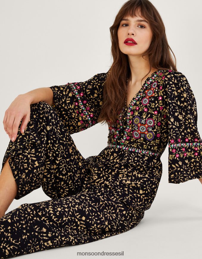 הַלבָּשָׁה Monsoon סרבל רקום בטיק ב-lenzing ecovero שָׁחוֹר נשים HTJ0TZ870