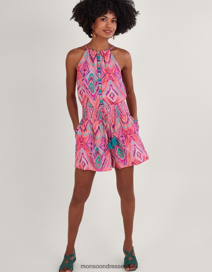 הַלבָּשָׁה Monsoon מכנסי עיטור קצרים עם הדפס קלטת ב-lenzing ecovero כתום (אלמוגים) נשים HTJ0TZ879