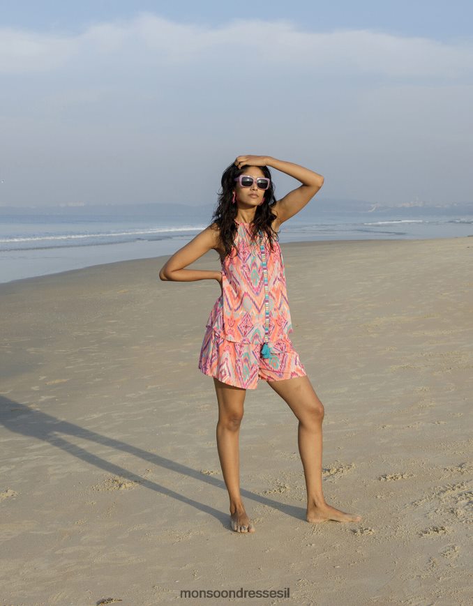 הַלבָּשָׁה Monsoon מכנסי עיטור קצרים עם הדפס קלטת ב-lenzing ecovero כתום (אלמוגים) נשים HTJ0TZ879