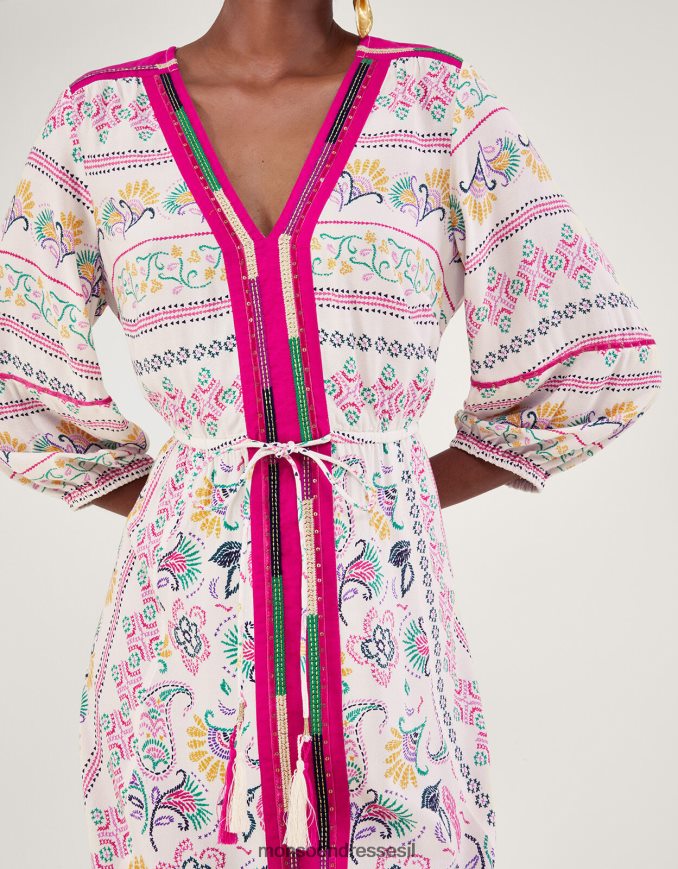 הַלבָּשָׁה Monsoon שמלה עם הדפס רקום ב-lenzing ecovero שֶׁנהָב נשים HTJ0TZ88