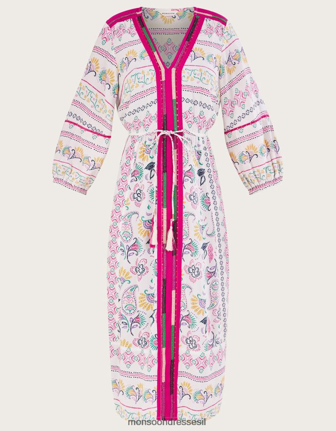 הַלבָּשָׁה Monsoon שמלה עם הדפס רקום ב-lenzing ecovero שֶׁנהָב נשים HTJ0TZ88