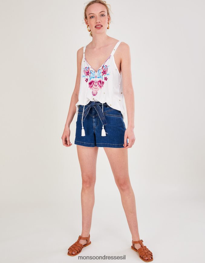 הַלבָּשָׁה Monsoon טופ קאמי רקום ב-lenzing ecovero לבן נשים HTJ0TZ902