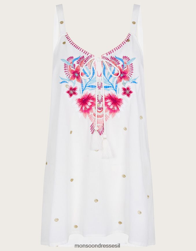 הַלבָּשָׁה Monsoon טופ קאמי רקום ב-lenzing ecovero לבן נשים HTJ0TZ902