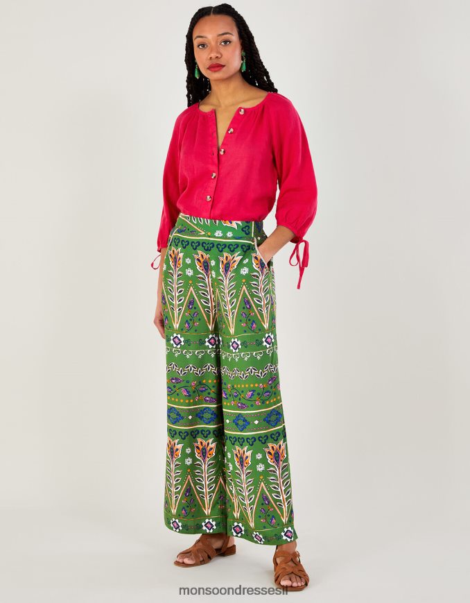 הַלבָּשָׁה Monsoon מכנסיים עם הדפס משוחרר ב-lenzing ecovero ירוק (חאקי) נשים HTJ0TZ969