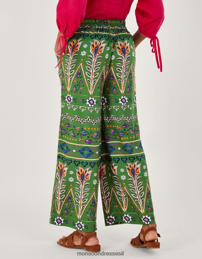 הַלבָּשָׁה Monsoon מכנסיים עם הדפס משוחרר ב-lenzing ecovero ירוק (חאקי) נשים HTJ0TZ969