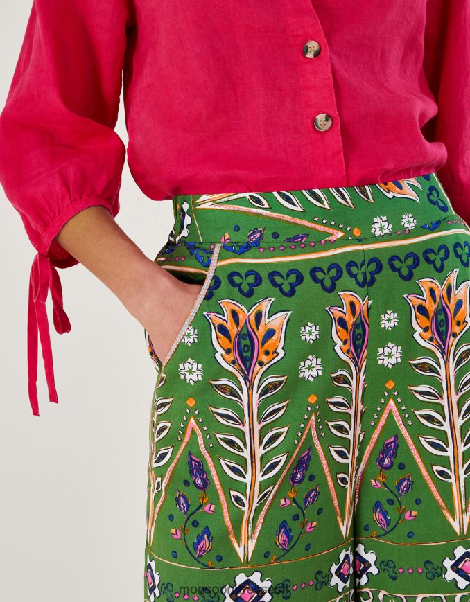 הַלבָּשָׁה Monsoon מכנסיים עם הדפס משוחרר ב-lenzing ecovero ירוק (חאקי) נשים HTJ0TZ969