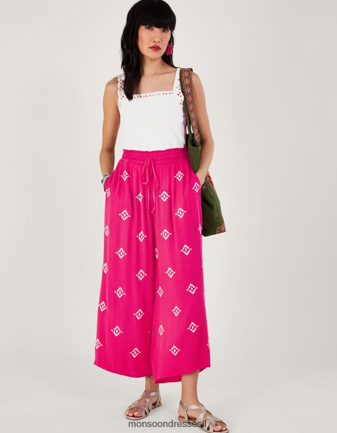 הַלבָּשָׁה Monsoon מכנסיים רחבים במוטיב רקום ב-lenzing ecovero וָרוֹד נשים HTJ0TZ975