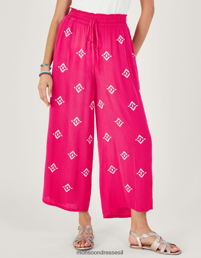 הַלבָּשָׁה Monsoon מכנסיים רחבים במוטיב רקום ב-lenzing ecovero וָרוֹד נשים HTJ0TZ975