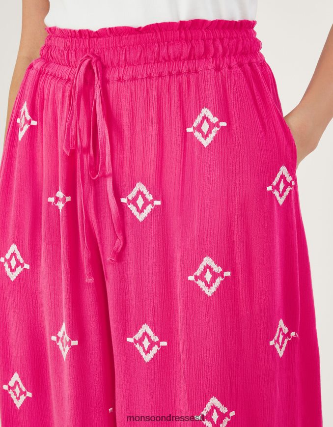 הַלבָּשָׁה Monsoon מכנסיים רחבים במוטיב רקום ב-lenzing ecovero וָרוֹד נשים HTJ0TZ975