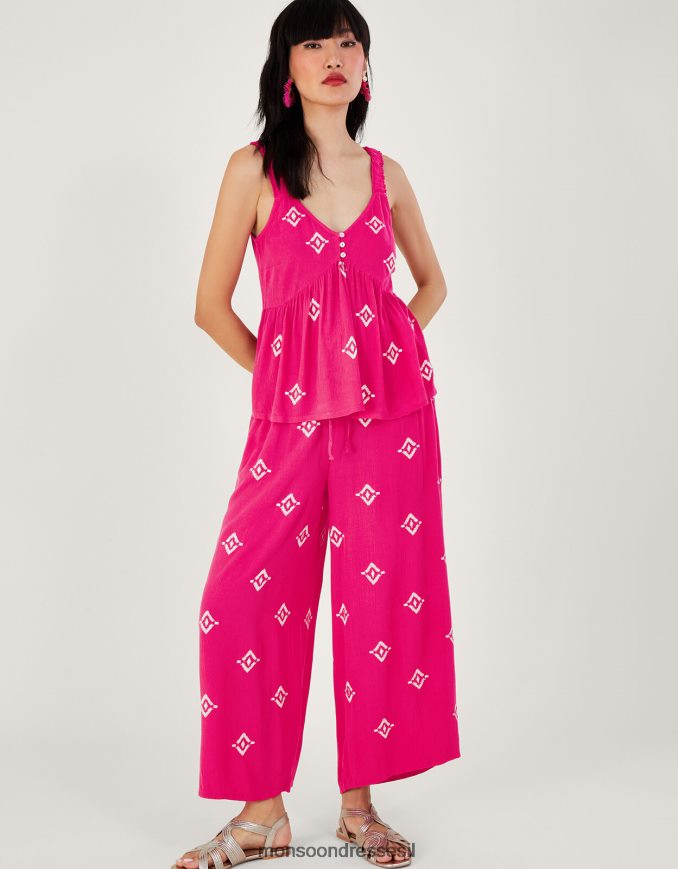 הַלבָּשָׁה Monsoon מכנסיים רחבים במוטיב רקום ב-lenzing ecovero וָרוֹד נשים HTJ0TZ975