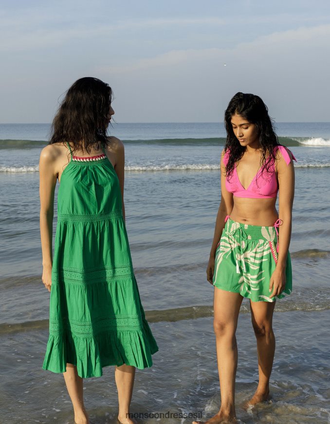 הַלבָּשָׁה Monsoon מכנסי סרוגה קצרים בהדפס כף היד ב-lenzing ecovero ירוק נשים HTJ0TZ993