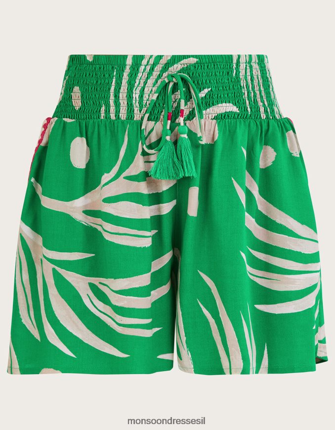 הַלבָּשָׁה Monsoon מכנסי סרוגה קצרים בהדפס כף היד ב-lenzing ecovero ירוק נשים HTJ0TZ993