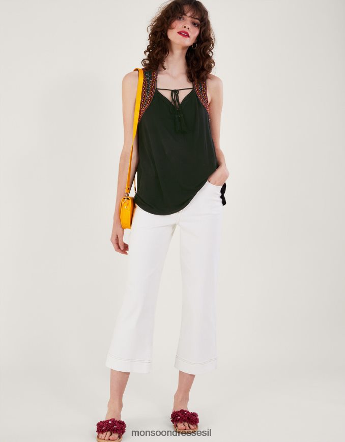 הַלבָּשָׁה Monsoon גופייה רקומה ב-lenzing ecovero שָׁחוֹר נשים HTJ0TZ99