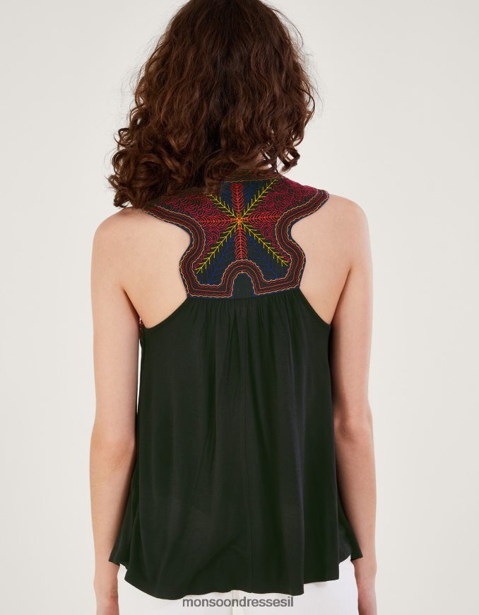 הַלבָּשָׁה Monsoon גופייה רקומה ב-lenzing ecovero שָׁחוֹר נשים HTJ0TZ99