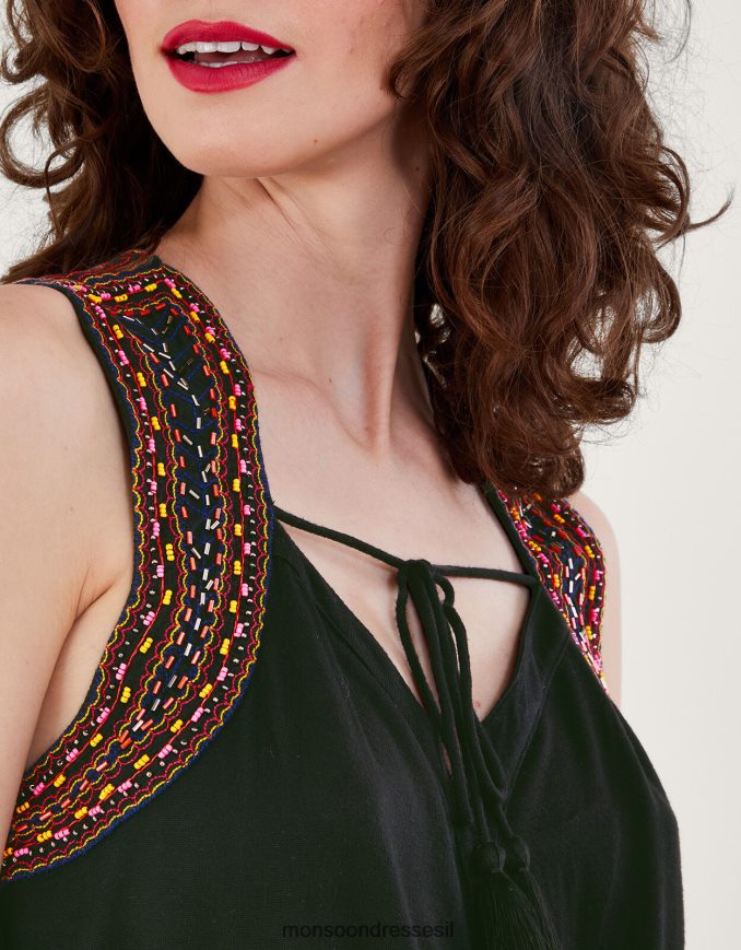 הַלבָּשָׁה Monsoon גופייה רקומה ב-lenzing ecovero שָׁחוֹר נשים HTJ0TZ99