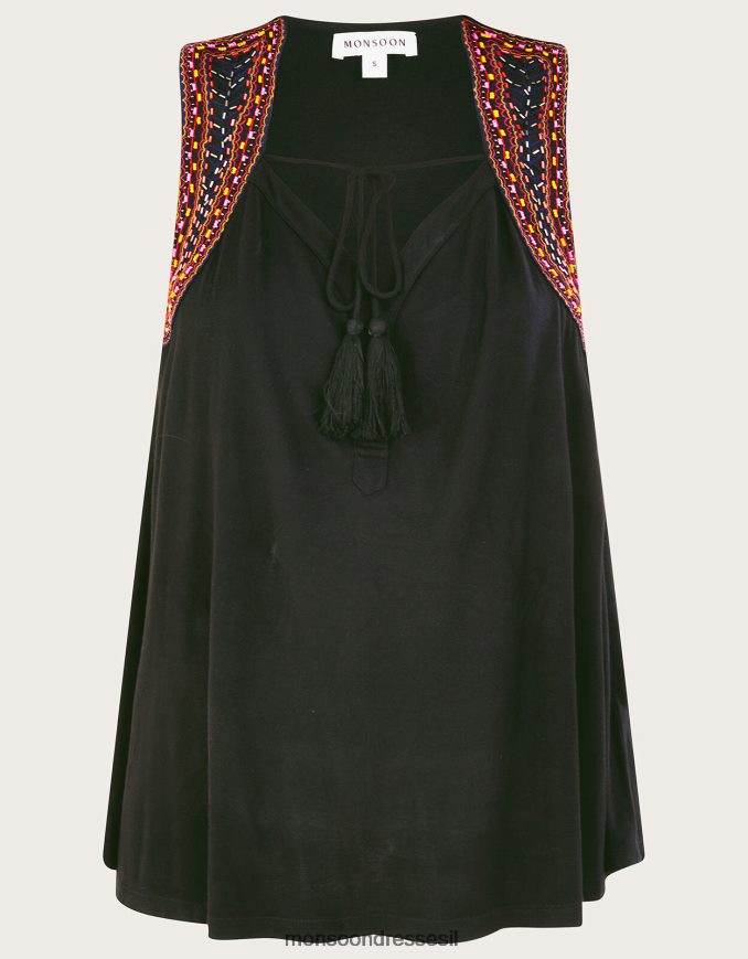 הַלבָּשָׁה Monsoon גופייה רקומה ב-lenzing ecovero שָׁחוֹר נשים HTJ0TZ99