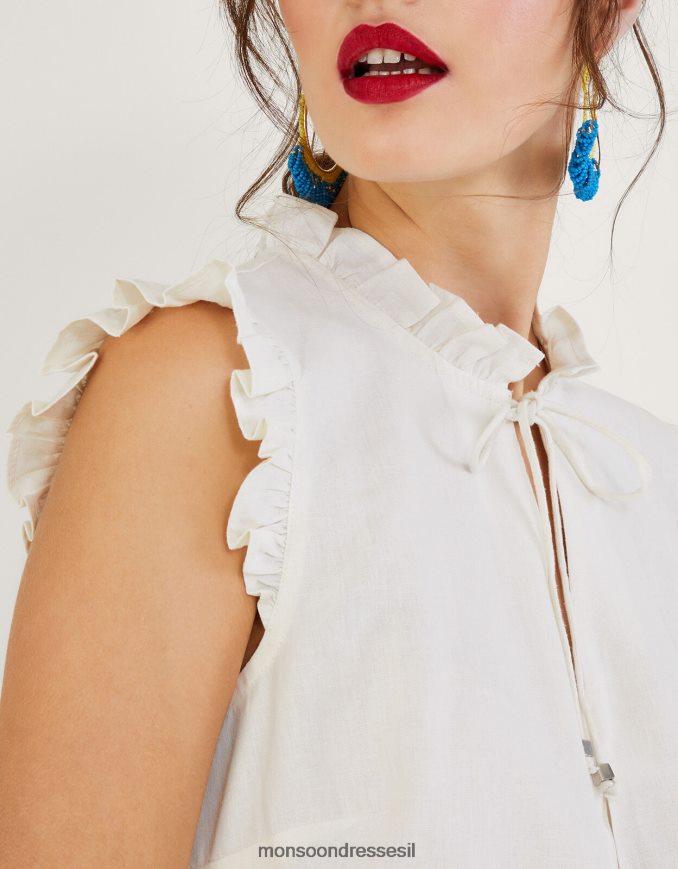 הַלבָּשָׁה Monsoon גופיית lydie frill בתערובת פשתן שֶׁנהָב נשים HTJ0TZ544