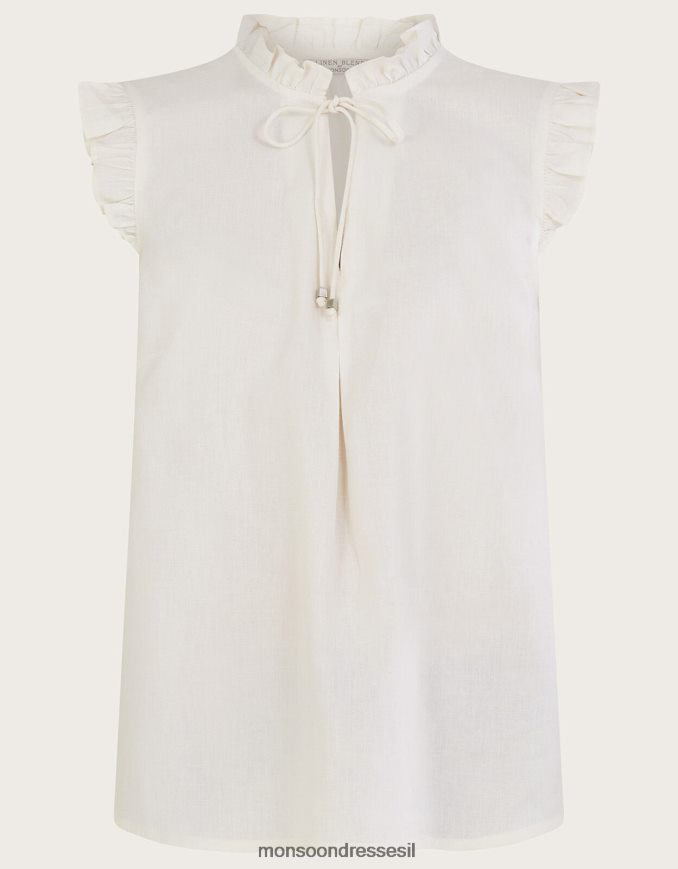 הַלבָּשָׁה Monsoon גופיית lydie frill בתערובת פשתן שֶׁנהָב נשים HTJ0TZ544