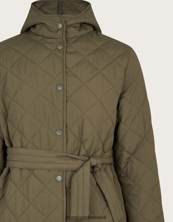 הַלבָּשָׁה Monsoon מעיל קווילט חגורה מיני me עם קפוצ'ון ירוק (חאקי) ילדה HTJ0TZ1884