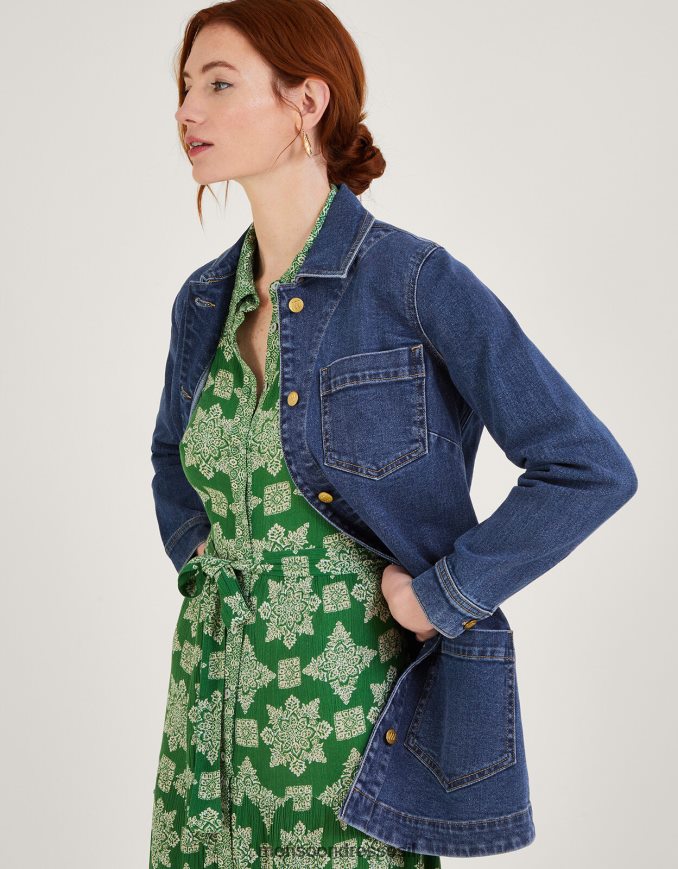 הַלבָּשָׁה Monsoon ז'קט ג'ינס מסוג mindy longline עם כותנה בת קיימא כחול (כחול ג'ינס) נשים HTJ0TZ568