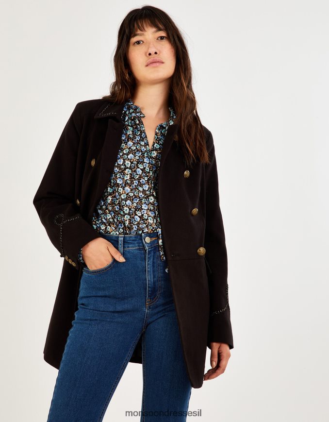 הַלבָּשָׁה Monsoon מעיל צבאי של myla שָׁחוֹר נשים HTJ0TZ716