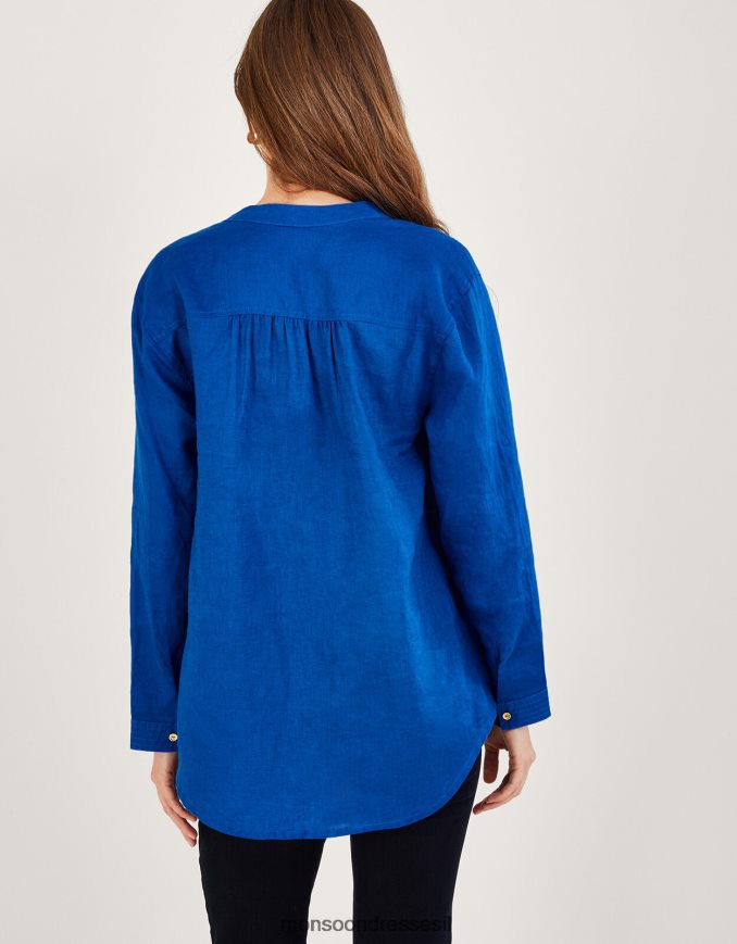 הַלבָּשָׁה Monsoon הודו חולצת פשתן עליון של צווארון nehru כחול (קובלט) נשים HTJ0TZ1050