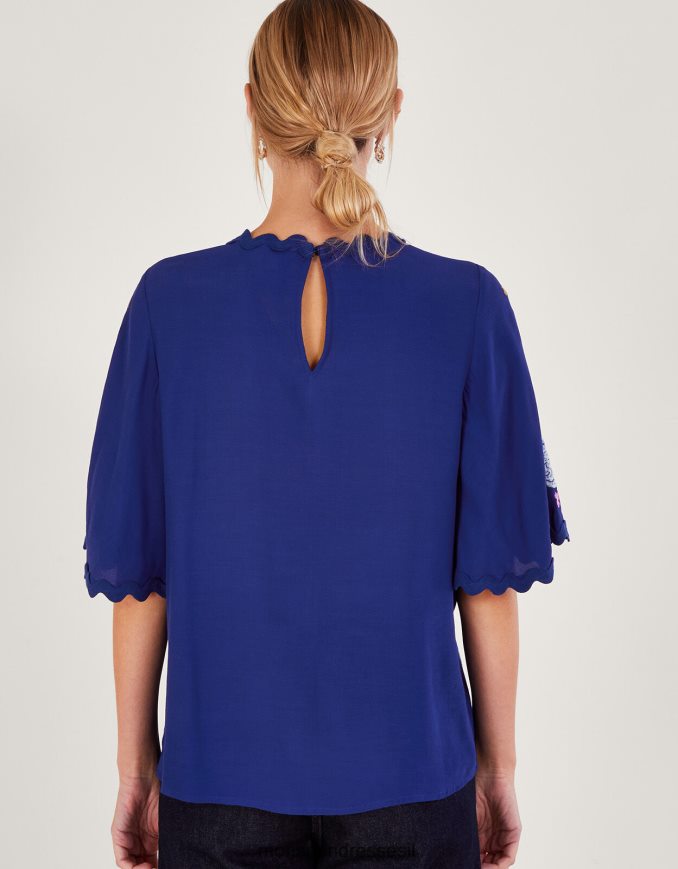 הַלבָּשָׁה Monsoon חלק עליון קימונו רקום פרחוני של olla כְּחוֹל נשים HTJ0TZ257