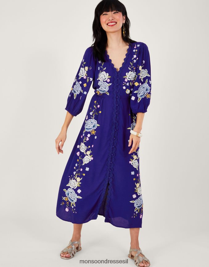 הַלבָּשָׁה Monsoon שמלת תה רקומה פרחונית של olla בוויסקוזה בר קיימא כְּחוֹל נשים HTJ0TZ332