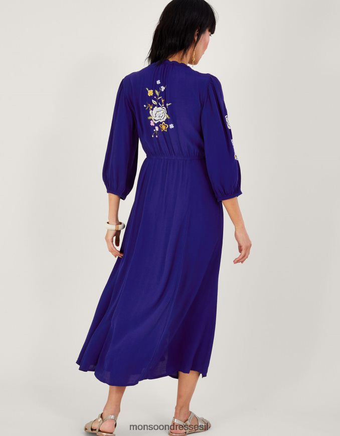 הַלבָּשָׁה Monsoon שמלת תה רקומה פרחונית של olla בוויסקוזה בר קיימא כְּחוֹל נשים HTJ0TZ332