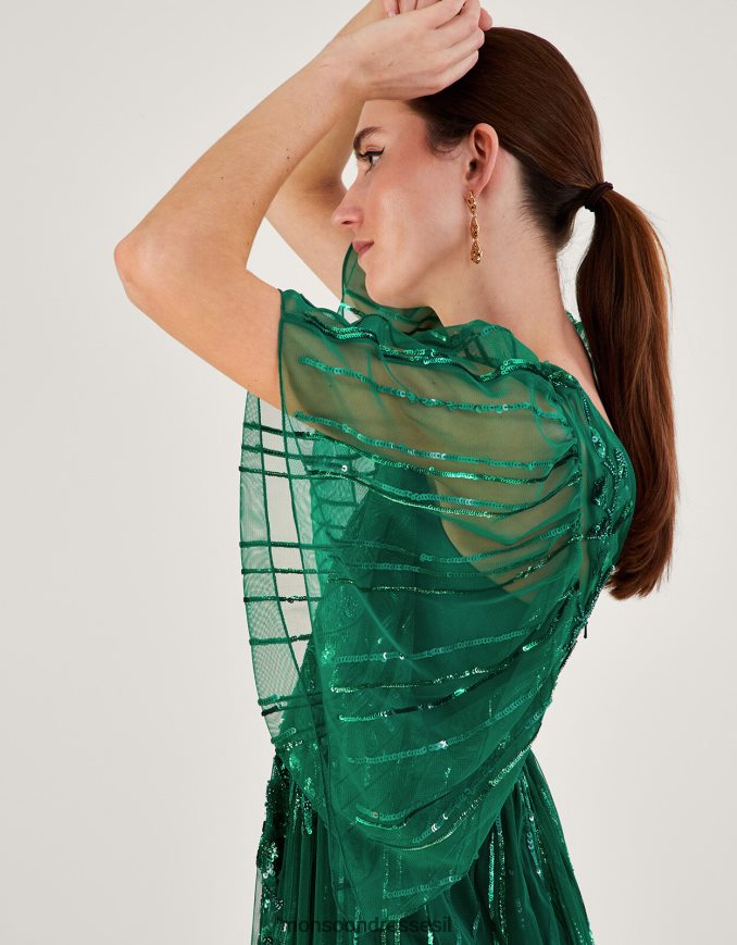 הַלבָּשָׁה Monsoon שמלת מקסי מעוטרת ottilie בפוליאסטר ממוחזר ירוק נשים HTJ0TZ1181