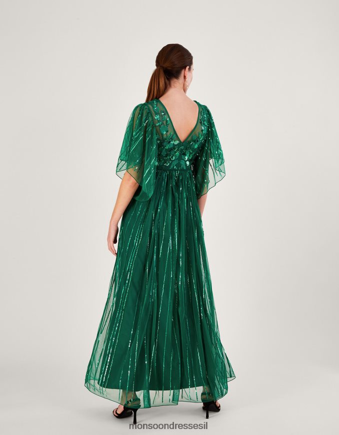 הַלבָּשָׁה Monsoon שמלת מקסי מעוטרת ottilie בפוליאסטר ממוחזר ירוק נשים HTJ0TZ1181