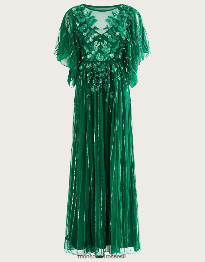 הַלבָּשָׁה Monsoon שמלת מקסי מעוטרת ottilie בפוליאסטר ממוחזר ירוק נשים HTJ0TZ1181