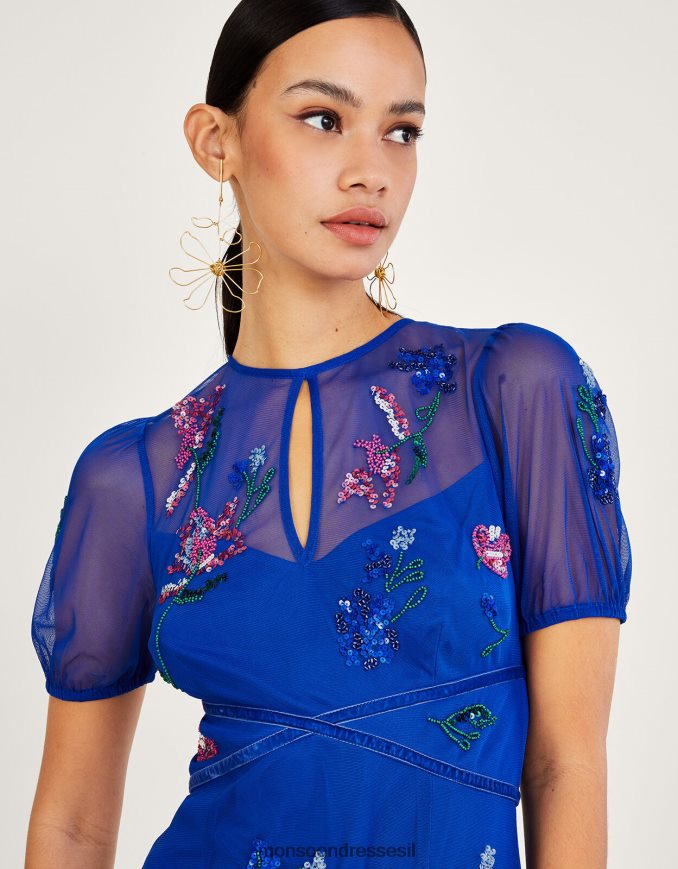 הַלבָּשָׁה Monsoon שמלת מידי מעוטרת phoebe בפוליאסטר ממוחזר כחול (קובלט) נשים HTJ0TZ1030