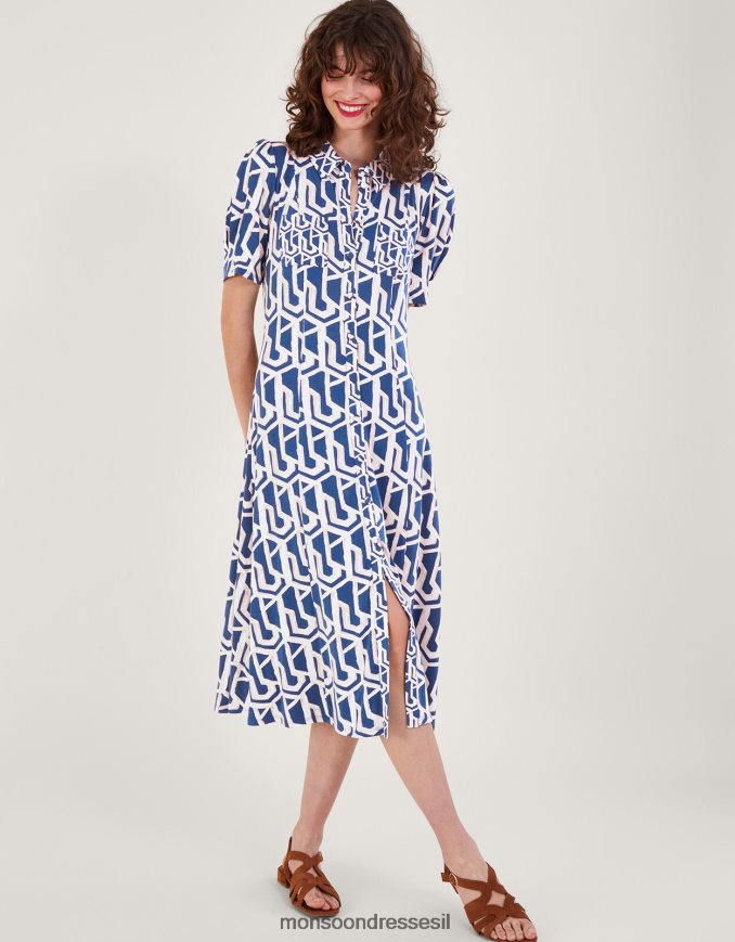 הַלבָּשָׁה Monsoon שמלת חולצה בהדפס גיאומטרי rizzoli כחול (קובלט) נשים HTJ0TZ223