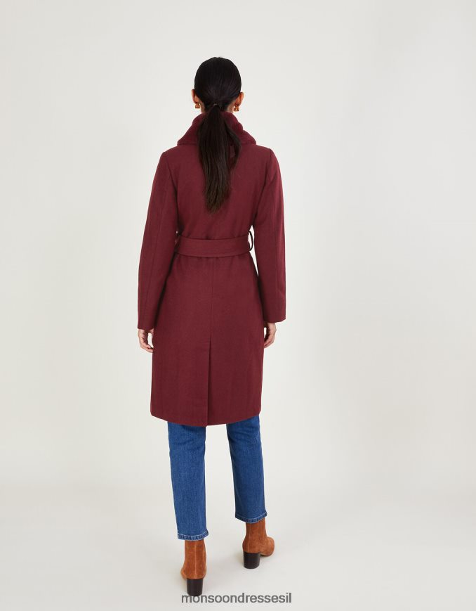 הַלבָּשָׁה Monsoon מעיל חגורת צווארון פרווה rufus עם פוליאסטר ממוחזר יין אדום) נשים HTJ0TZ852