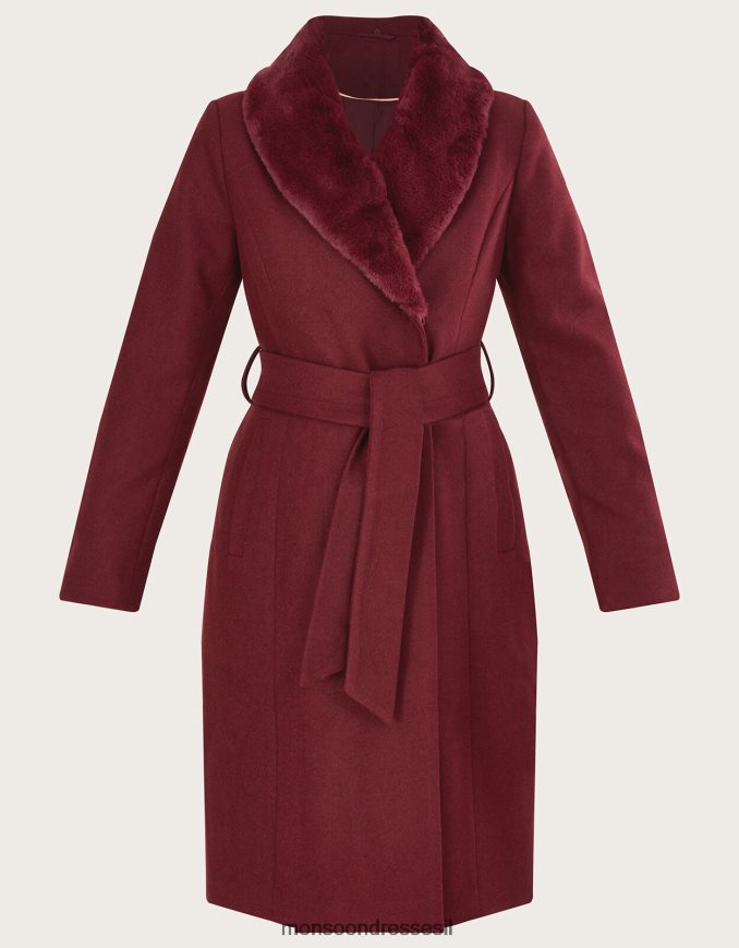 הַלבָּשָׁה Monsoon מעיל חגורת צווארון פרווה rufus עם פוליאסטר ממוחזר יין אדום) נשים HTJ0TZ852