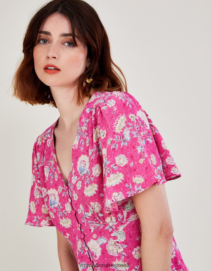 הַלבָּשָׁה Monsoon חולצת שרוול מלאך פרחונית של sawyer וָרוֹד נשים HTJ0TZ1070