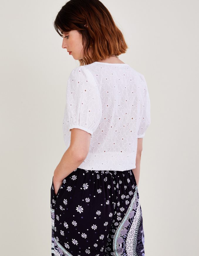 הַלבָּשָׁה Monsoon חלק עליון קשירה schiffli מכותנה בת קיימא לבן נשים HTJ0TZ1020