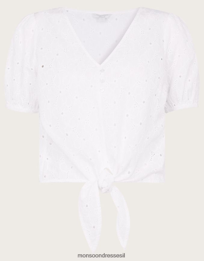 הַלבָּשָׁה Monsoon חלק עליון קשירה schiffli מכותנה בת קיימא לבן נשים HTJ0TZ1020