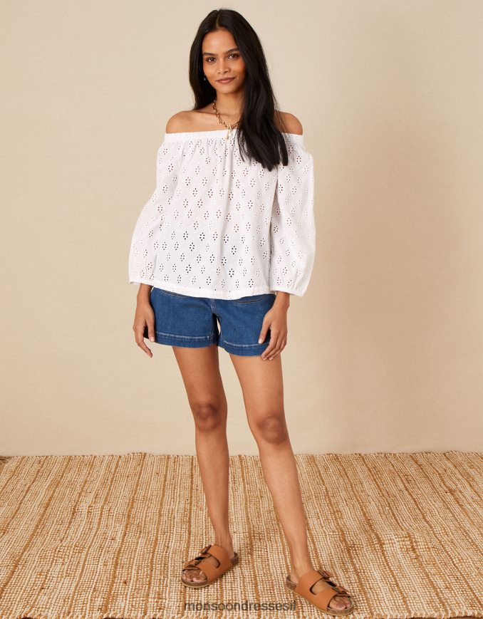 הַלבָּשָׁה Monsoon טופ schiffli ברדו מכותנה בת קיימא לבן נשים HTJ0TZ953