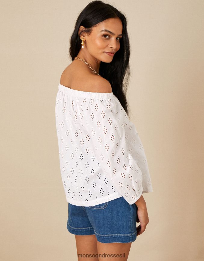 הַלבָּשָׁה Monsoon טופ schiffli ברדו מכותנה בת קיימא לבן נשים HTJ0TZ953