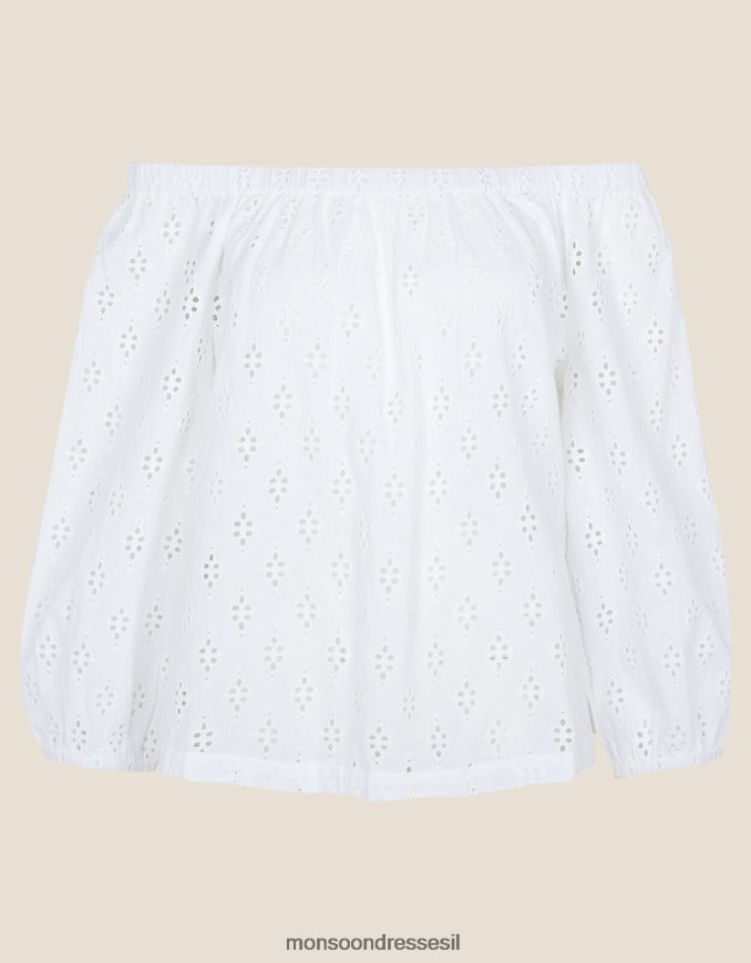 הַלבָּשָׁה Monsoon טופ schiffli ברדו מכותנה בת קיימא לבן נשים HTJ0TZ953